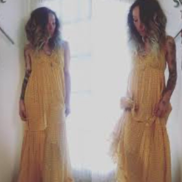 Anthropologie Porridge Yellow Lobster Print Tiered Maxi Dress Size Small - Picture 11 of 14
